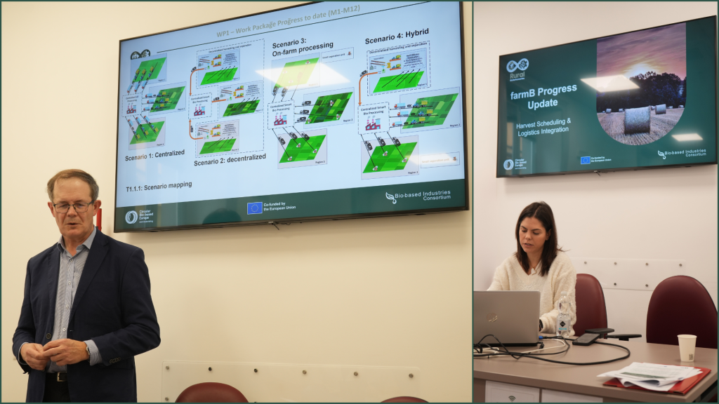 Prof. Claus Sorensen from Aarhus University, leader of WP1, presents the four supply chain models for green biorefineries.